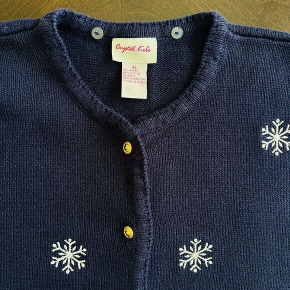 VTG Crystal Kobe Christmas Holiday Cardigan Sweater Sz XL Snowflake 3D Snowman - Picture 3 of 6